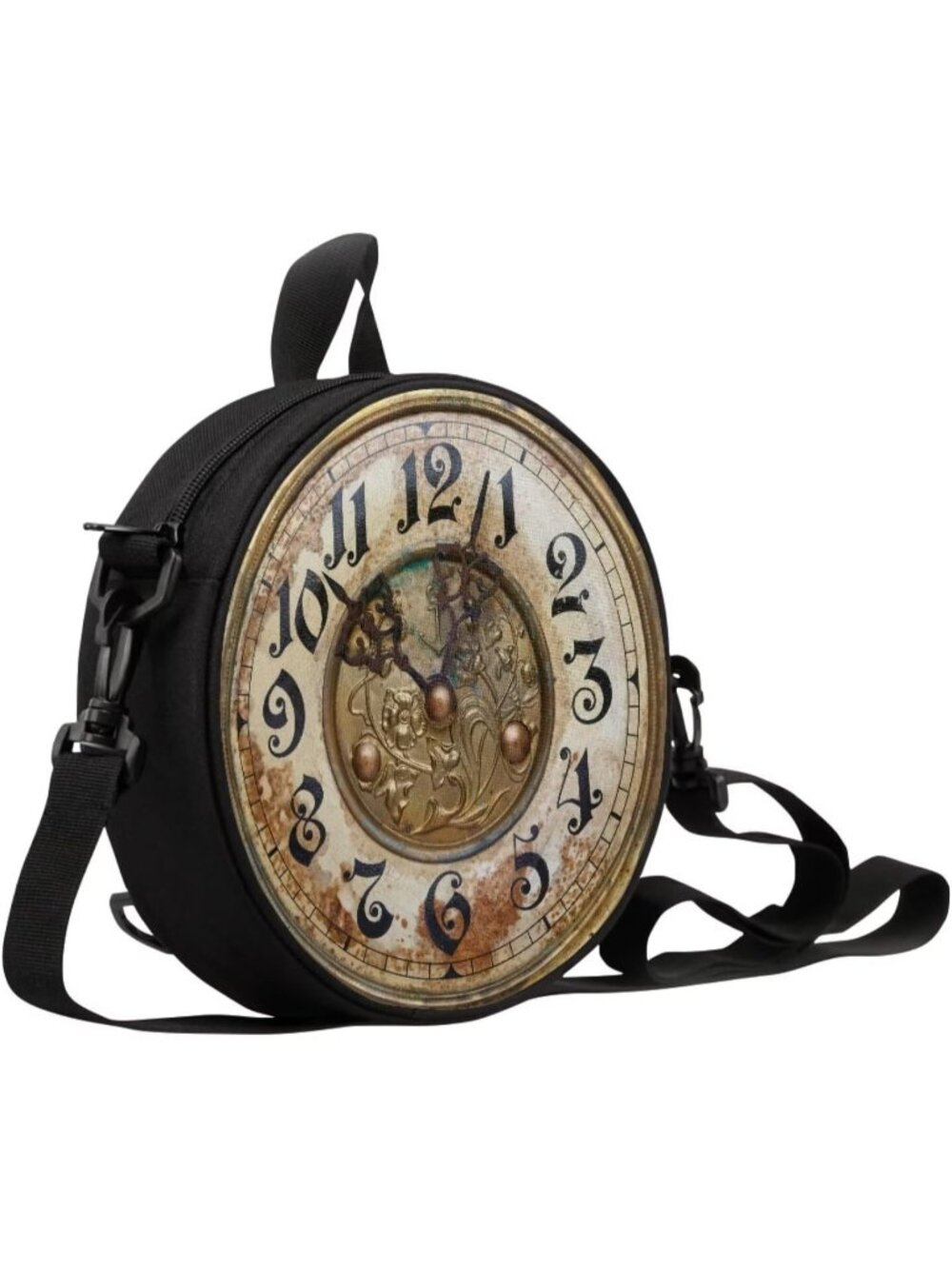 🎃Women Clock-Brown Novelty Round Clock Shape Zipper Clock Purses Shoulder Bag